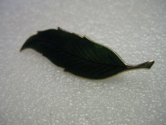 Vintage Green Enameled Leaf Brooch, with black veining, goldtone, 1970's