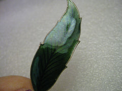 Vintage Green Enameled Leaf Brooch, with black veining, goldtone, 1970's