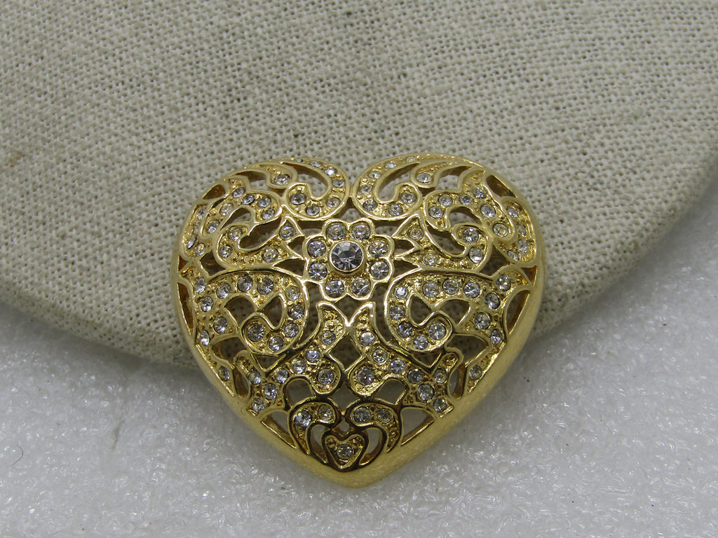 Vintage, Jewelry, Vintage 4k Gold Filled Brooch Pin Heart Rhinestones  Purple Gold Leaf