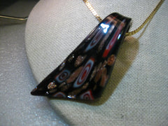 Hand blown Black, Red, White, Copper Gold Glass Pendant on 18" Serpentine Chain, 3mm wide - Boho appeal