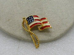 Enamel USA Flag Brooch, Gold Tone, 1.75" Tall