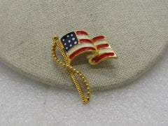 Enamel USA Flag Brooch, Gold Tone, 1.75" Tall