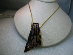 Hand blown Black, Red, White, Copper Gold Glass Pendant on 18" Serpentine Chain, 3mm wide - Boho appeal