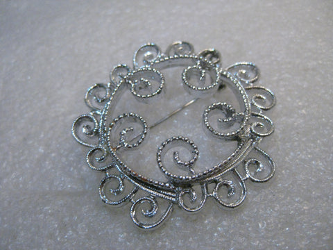 Vintage Sarah Coventry Scrolled Brooch, 1970's, 2", Silver Tone
