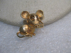Vintage Avon Mouse Brooch, with Glasses, Rhinestone Eyes, 1970's. Gold Tone, 1"