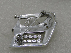 Vintage Pell Rhinestone Typewriter Brooch, Silver Tone, 1-3/8", 1960's-1970's