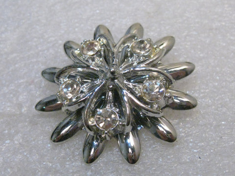 Vintage Tiered Blossom Brooch with Rhinestones, 1960's, Dogwood, 1.75", Silver Tone