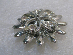 Vintage Tiered Blossom Brooch with Rhinestones, 1960's, Dogwood, 1.75", Silver Tone