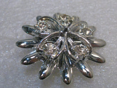 Vintage Tiered Blossom Brooch with Rhinestones, 1960's, Dogwood, 1.75", Silver Tone
