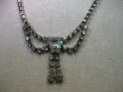 Vintage Rhinestone Bib Necklace, Silver Tone, Art Deco Style, 16"