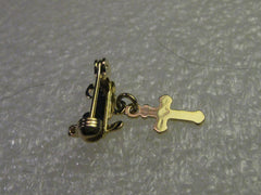 Vintage Baby Christening Brooch with Dangling Cross, Goldtone,