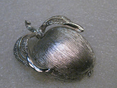 Vintage Sarah Coventry Apple Brooch, 2.25", Silver Tone, 1970's