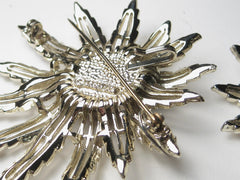 Vintage Sunflower Brooch & Clip Earrings Set, Sarah Coventry, Gold Tone, 1970's