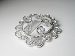 Vintage Silver Tone Spiral Scrolled Circle Brooch, Sarah Coventry, 1970's