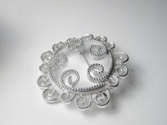 Vintage Silver Tone Spiral Scrolled Circle Brooch, Sarah Coventry, 1970's