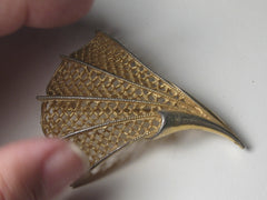 Vintage Gold Tone Filigree Fan Brooch, 1960's, 2.5"