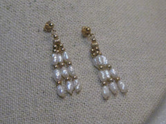 14Kt Freshwater Pearl Pierced Earrings, Three Strands, 1.25", 2.38 gr., signed GSJ