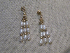 14Kt Freshwater Pearl Pierced Earrings, Three Strands, 1.25", 2.38 gr., signed GSJ