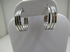 14kt Triple Hoop Earrings, Pierced, White Gold, 1"