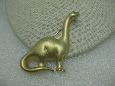 Vintage Gold Tone Dinosaur Brooch, signed PO, Brachiosaurus like Dino from the Flintstones or
