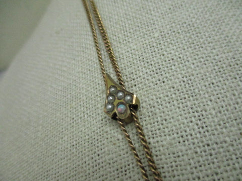 Vintage Ladies Victorian Seed Pearl & Opal Watch Chain with Slide, 46", Gold Filled
