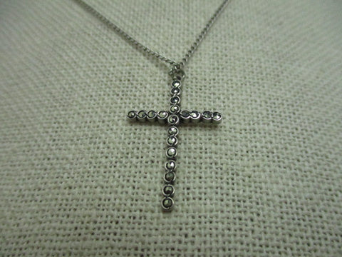 Vintage Sterling Silver Marcasite Cross 18" Necklace, 1" cross, 2.65 grams