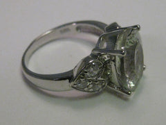 Sterling Silver Large CZ Statement Ring with Heart Side Panels, size 8