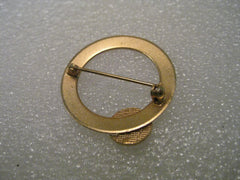 Vintage Brooch, Cloisonne Distelfink Circle Brooch, Open Center, Gold tone, 1960s.