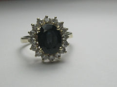14kt Deep Blue Spinel Diamond Ring, Halo, Sz. 6, 4.89 Gr.