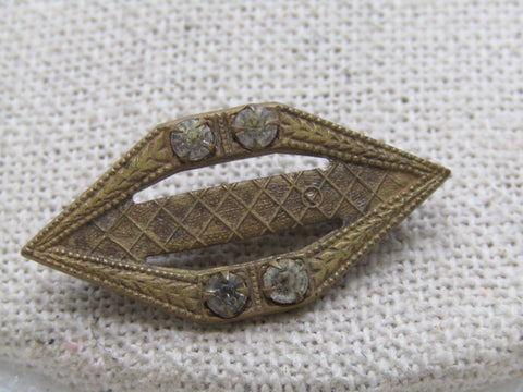 Vintage Early 1900's Brooch, Brass, with Rhinestones, C-Clasp, 1.25"