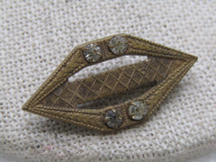 Vintage Early 1900's Brooch, Brass, with Rhinestones, C-Clasp, 1.25"