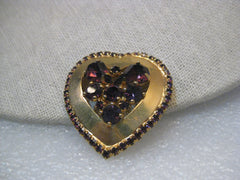 Vintage Weiss Gold Tone Heart Brooch, Purple Rhinestone Cluster and Border 1-2/3" tall