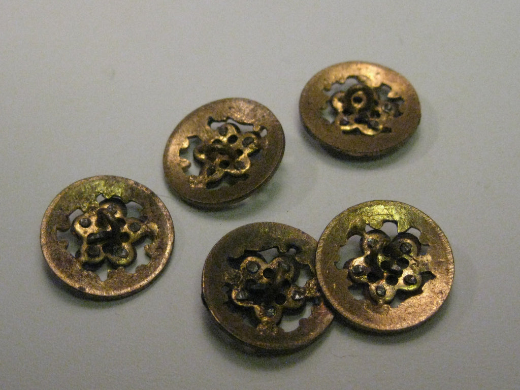 Vintage Set of 5 Champleve Round Cut-Out Brass Buttons with Marcasite –  Maria's Vintage