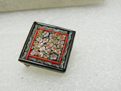 Vintage Floral Micro Mosaic Brooch, 7/8" square, Italy, 1950's-1960's