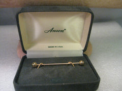 Vintage Tie Bar, Gold tone, Anson - in box.  Bar with Gold tone Balls on Each End - 2"