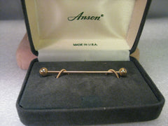 Vintage Tie Bar, Gold tone, Anson - in box.  Bar with Gold tone Balls on Each End - 2"