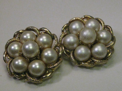 Vintage Gold tone Coro Gold Tone Faux Pearl Clip Earrings