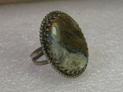 Vintage Ring, Sterling Silver Southwestern Agate, Brown and Gray, Ring, size 7.5, 8.67 gr