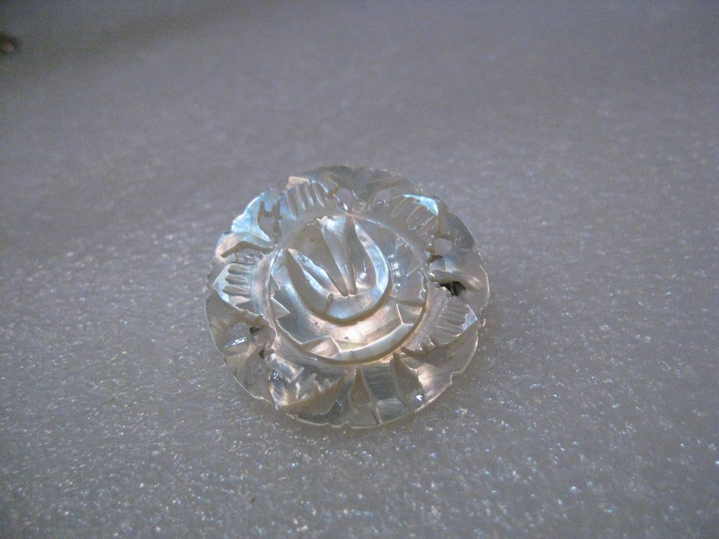 Carved Mother-of-Pearl Tulip Brooch, Cut-Out Design, 1950's, signed Bethlehem, 1.25"