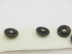 Victorian 6 Black & Brown Buttons, Floral Center, 5/8", Black Painted Backs