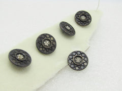Victorian 6 Black & Brown Buttons, Floral Center, 5/8", Black Painted Backs