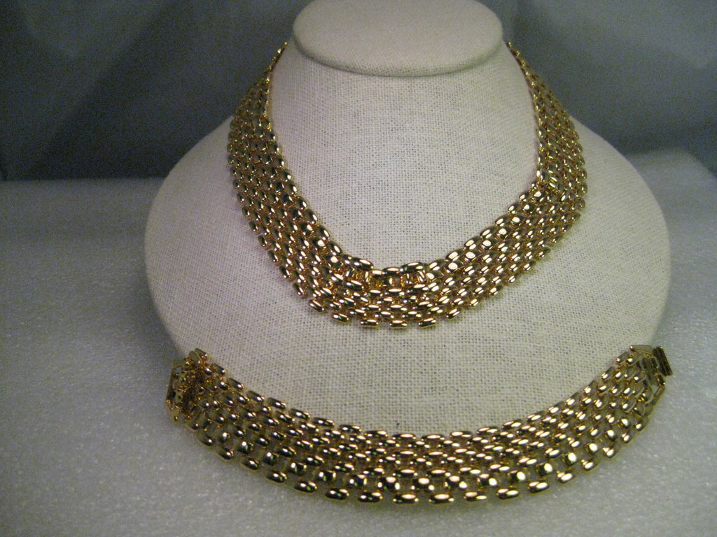 Vintage Necklace & Bracelet Set, Gold tone, Woven Design, 3/4