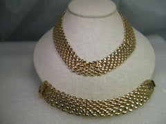 Vintage Necklace & Bracelet Set, Gold tone, Woven Design, 3/4" wide, Premier Design, 17.5"