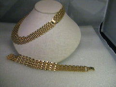Vintage Necklace & Bracelet Set, Gold tone, Woven Design, 3/4" wide, Premier Design, 17.5"