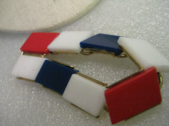 Vintage Bracelet - Gold tone 1950's Red/White/Blue Tile Link Bracelet, 7"