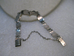 Vintage Sterling Silver Siam Bracelet, Black enameled, 7", 8.6mm wide, safety chain