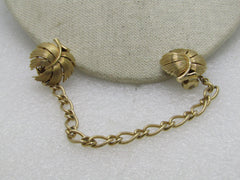 Vintage Trifari Leaf Sweater Clips with Chain, 7", 1960's, Gold Tone