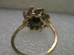 14Kt. Gold Jade and Pearl Ring, Blossom Shaped, size 6.5, Domed