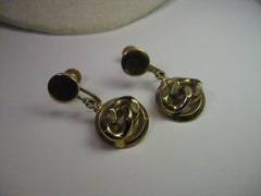 Vintage Gold Tone Curb or Cuban Link Dangle Screw Back Earrings, Mid-Century