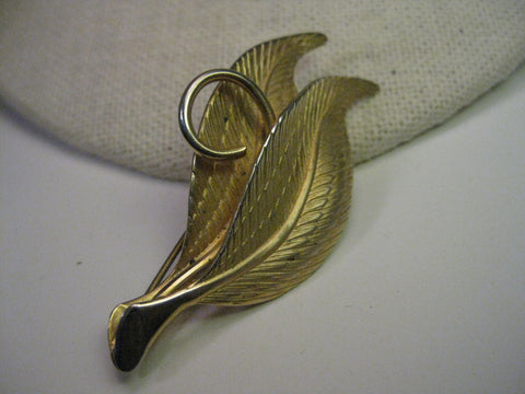 Vintage 1950's Gold Tone Double Leaf Brooch with Curl - 2.25"